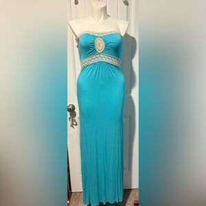 VENUS Sexy Blue Strapless Dress